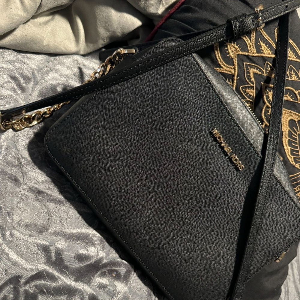 Michael Kors Black Crossbody with Gold Accents